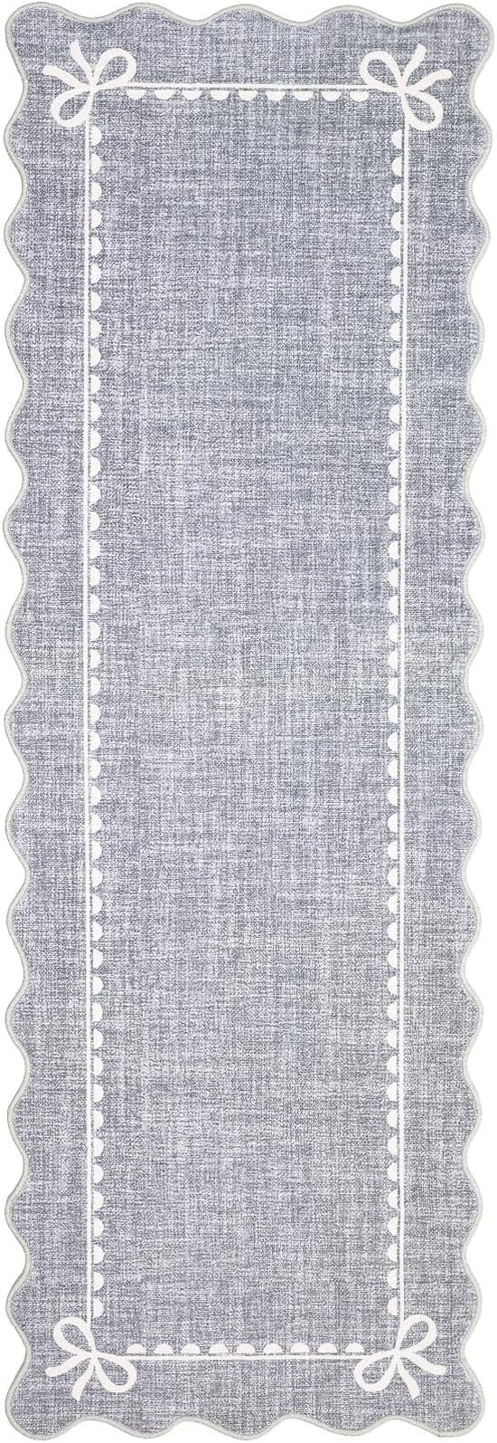 GarveeHome Scalloped Bow Rug for Living Room, Solid Grey Rug for Dorm, Washable Runner Rug 2.5x10 Soft Low Pile Non Slip Scalloped Rugs for Nursery Bedroom Decor Hallway Entryway Playroom