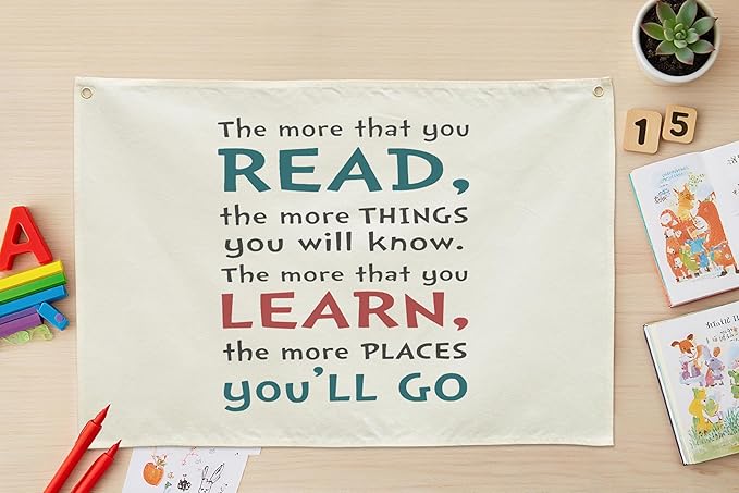 Reading Room Wall Decor-Rectangular Canvas Banner Flag Wall Decor for Boy Girl Kids,Above Writing Desk Reading Room Decor-Birthday Christmas Gift-the More That You Read,the More That You Learn
