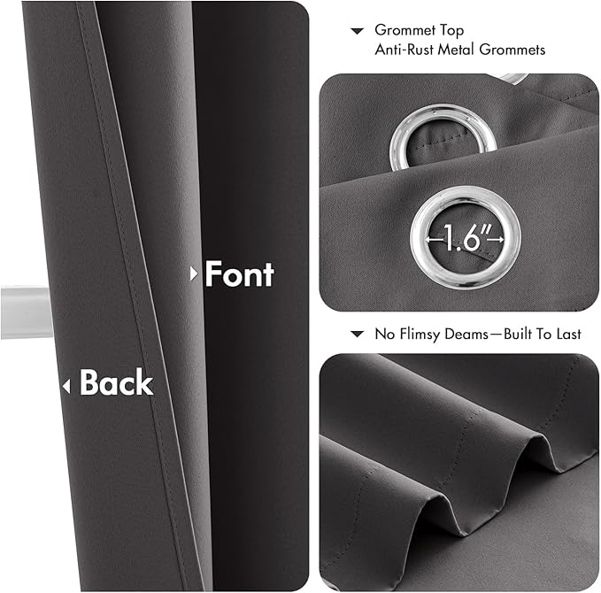 MIULEE Grey Blackout Curtains - Bedroom Window Treatment Curtains Thermal Insulated Room Darkening Drapes for Living Room Kitchen Grommet Top Light Blocking Drapery, 40 x 45 Inches Long, 2 Panels
