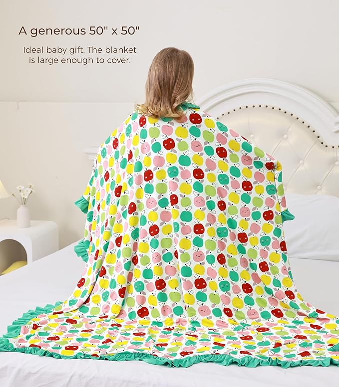 Premium Baby Blankets, Soft Viscose from Bamboo Blanket for Girls, Nursery Crib Bedding Quilt for Newborn and Toddler, Ruffle Blanket Cooling for Hot Sleepers, 50''x50'' Apple