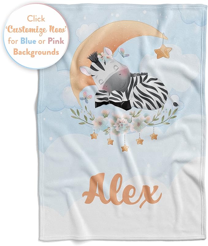 Personalized Baby Blankets with Name | Custom Zebra Newborn Blanket for Baby Girl and Baby Boy | Unisex Warm Soft Fleece Swaddle Blanket Minky | (Zebra, Fleece 50"x60")