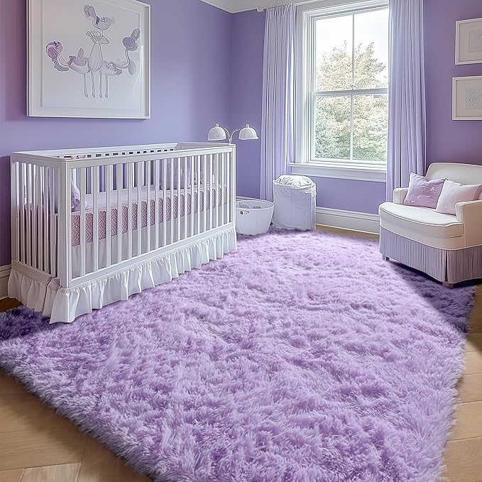 ONASAR Purple Rugs for Living Room Bedroom, 5x8 Washable Fluffy Bedside Area Rug, Soft Plush Shaggy Indoor Floor Carpet for Nursery Kids Girls Boys Teen Dorm Home Office Decor Aesthetic