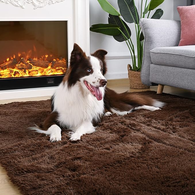 Merelax Soft Modern Indoor Large Shaggy Rug for Bedroom Livingroom Dorm Kids Room Home Decorative, Non-Slip Plush Fluffy Furry Fur Area Rugs Comfy Nursery Accent Floor Carpet 6x9 Feet, Brown
