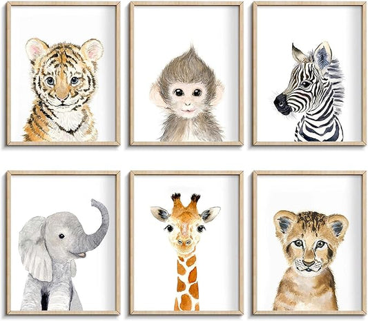Nursery Baby Room Wall Art Decor, Jungle Nursery Baby Animal of Tiger Lion Elephant Decorations, Nursery Safari Cute Animal Decor for Baby Bedroom