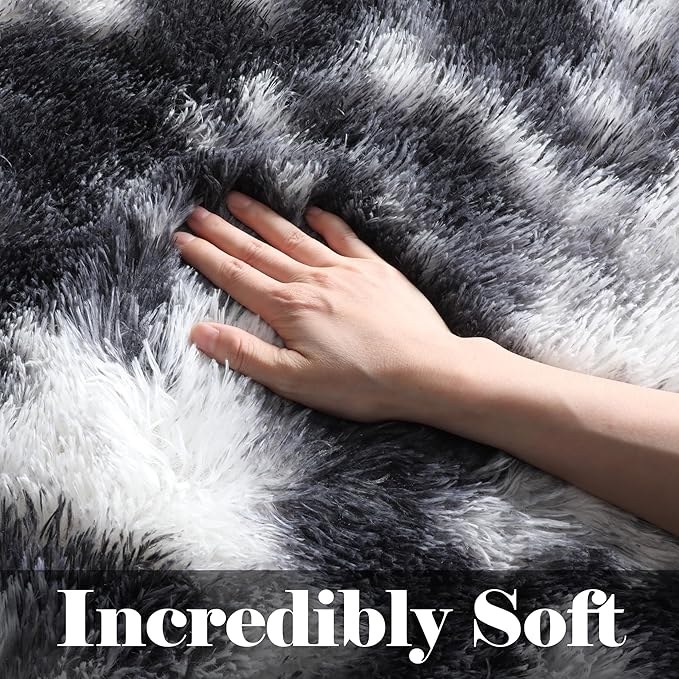 ONASAR 8x10 Area Rugs for Living Room, Black and White Large Fluffy Bedroom Rug, Washable Soft Plush Thick Shaggy Big Floor Carpet for Kids Boy Girls Teen Dorm Nursery Indoor Home Decor Aesthetic