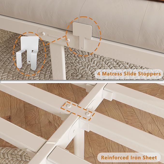 14 Inch Bed Frame Full Size with Metal Gaskets, Heavy Duty Steel Support 3500 LBS, No Box Spring Needed, DIY Headboard, Anti-Slip Mattress Stopper, Round Corner Leg, Easy Assembly, White