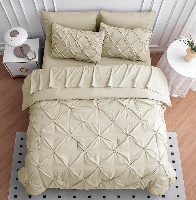 Lane Linen Bedding Comforter Set, 7 Piece Full Size, Soft Linen Set, Pintuck Comforter Set, Bed Set with Sheets, Pillowcases & Shams