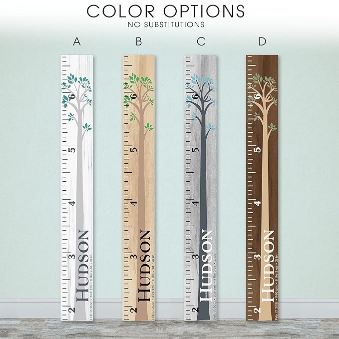 Wooden Kids Growth Height Chart Ruler for Boys and Girls Painted (The Hudson) by Back40Life