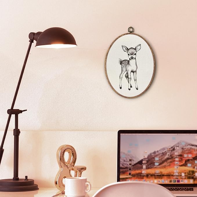 Vintage Deer Oval Wall Art Framed, Cottagecore Deer Oval Wall Decor, Retro Animal Farmhouse Hanging Canvas Prints Wall Sculptures for Home Nursery Bedroom Decor, 8.5x11.5 Inch