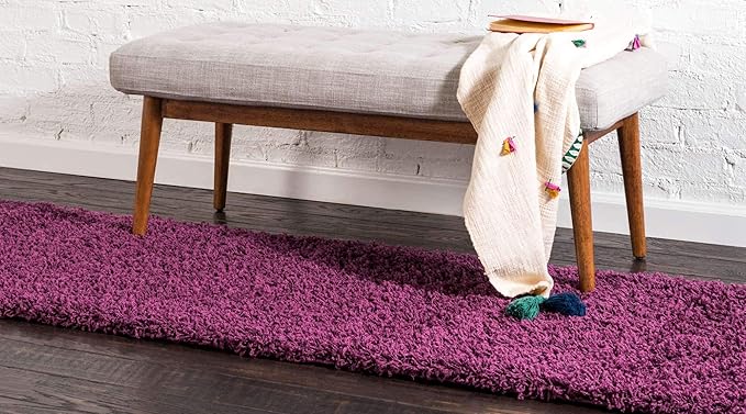 Unique Loom Solid Shag Collection Area Rug (2' 6" x 13' 1" Runner, Eggplant Purple)