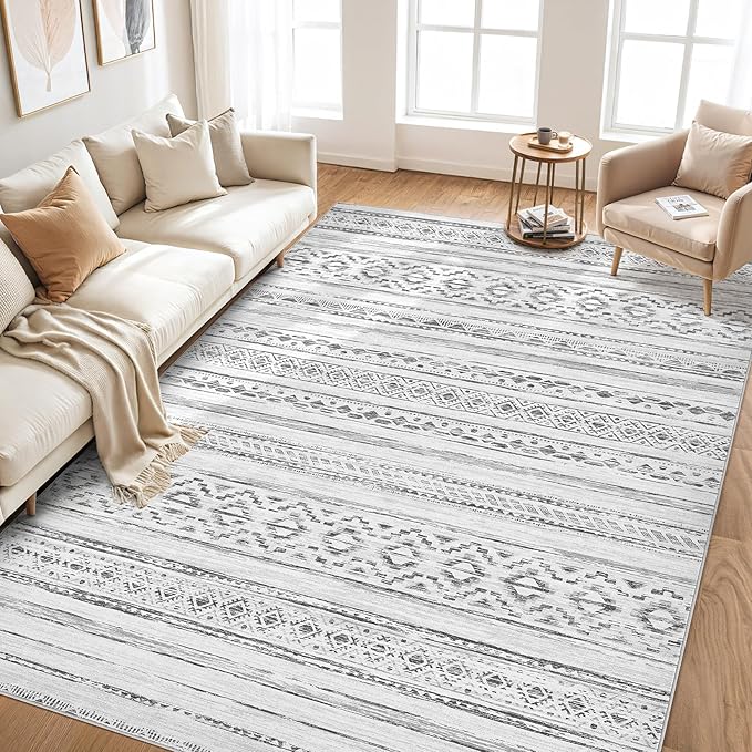 Area Rugs for Living Room Washable Living Room Rug Soft Neutral Indoor Floor Carpet Non-Slip Stain Resistant Modern Boho Rugs for Bedroom Dining Room Kids Room Nursery Office Home Cream Grey