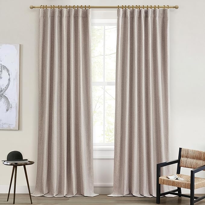 Nursery Curtains Neutral Blackout, Floor to Ceiling Track Privacy Curtains for Large Windows Room Divider Ecru Faux Linen Drapes 102 Inches Long Light Blocking (W50 x L102 2 Panels)