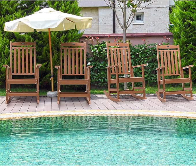 FUNBERRY Outdoor Rocking Chairs Set of 4, HDPE All Weather Poly Lumber Rocker, High Back Patio Rockers Easy Assembly