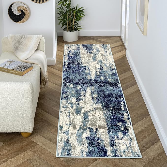 LUXE WEAVERS Modern Abstract Art Light Blue 2x7 Area Rug