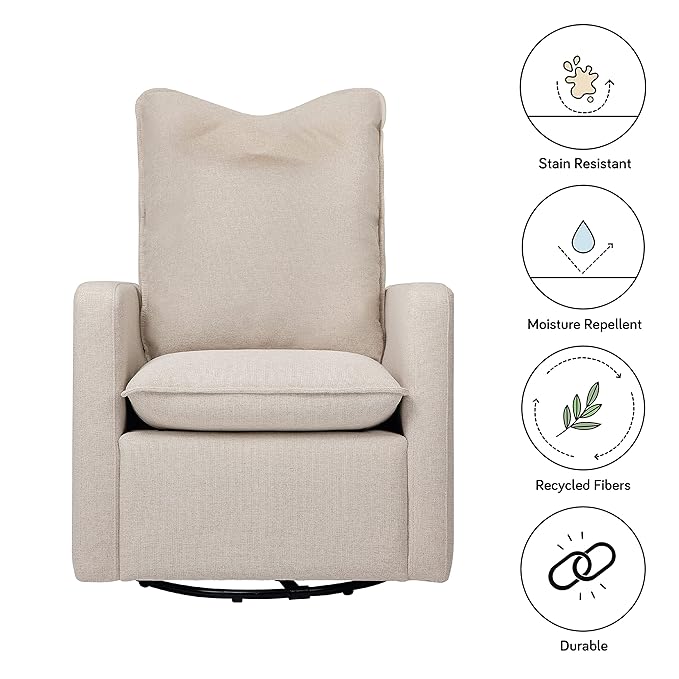 Babyletto Cali Pillowback Swivel Glider in Performance Beach Eco-Weave, Water Repellent & Stain Resistant, Greenguard Gold and CertiPUR-US Certified