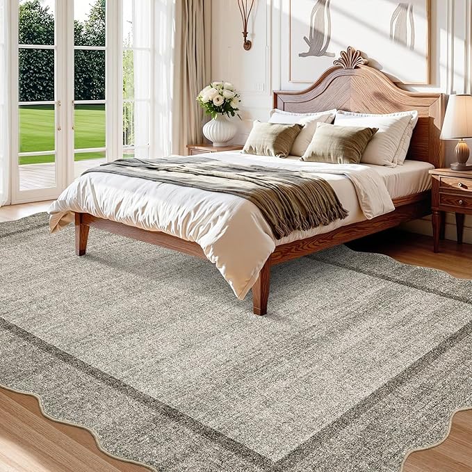 GarveeHome Scalloped Washable Area Rug 4x6 Small Entryway Rug Non Slip Modern Soft Accent Rugs for Bedroom Nursery Low Pile Stain Resistant Carpet for Office, 4 ft x6 ft