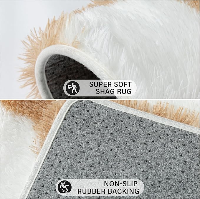 Checkered Rug 9x12 for Living Room, Beige and White Modern Shag Rug Super Soft Washable Indoor Fuzzy Carpet Non-Slip Fluffy Rugs for Bedroom Home Aesthetic Decor