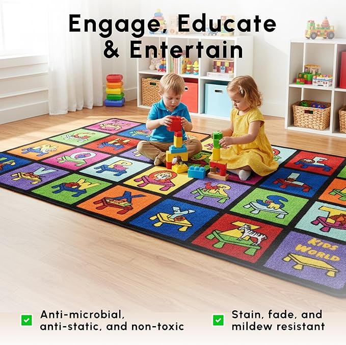 SAFECASTLE Kids Carpet My ABC Place Alphabet Rug 5'4" x 7'8"– Educational ABC Learning Area Rug – Colorful Classroom Rug for Kids, Toddlers, Preschool, Nursery, Playroom, Daycare & Children’s Bedroom