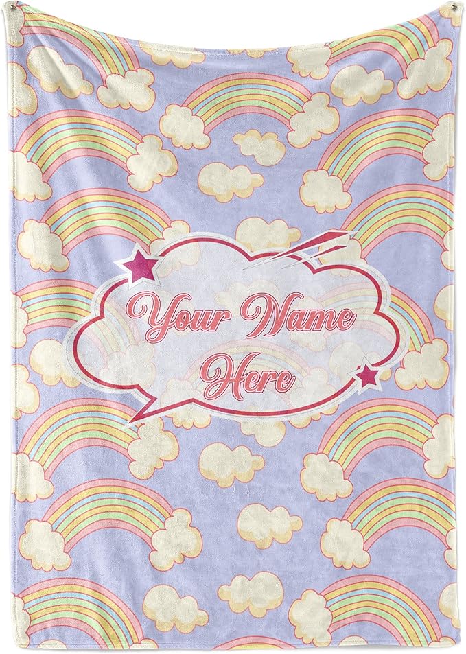 Personalized Rainbow Blanket for Girls | Kids Rainbow Unicorn Gifts | Custom Plush Fuzzy Rainbow for Toddler | Customized Little Girl Throw | Baby Girl Sofa Bed Birthday Gift| Fleece 50x60