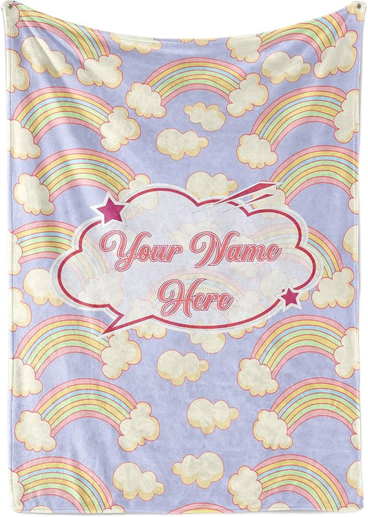 Personalized Rainbow Blanket for Girls | Kids Rainbow Unicorn Gifts | Custom Plush Fuzzy Rainbow for Toddler | Customized Little Girl Throw | Baby Girl Sofa Bed Birthday Gift| Fleece 50x60