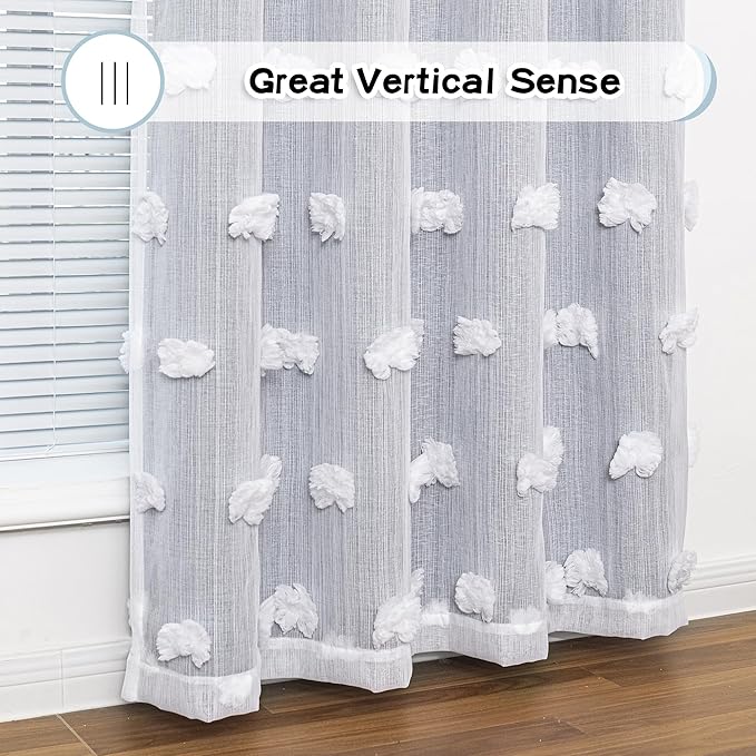 MYSKY HOME Room Darkening Curtains White Sheer Pom Pom Curtains for Living Room Dusty Blue Blackout Curtains for Sliding Door Decor Drapes 2 Layer Window Panels Boys Bedroom Grommet 2 Sets W52 X L95