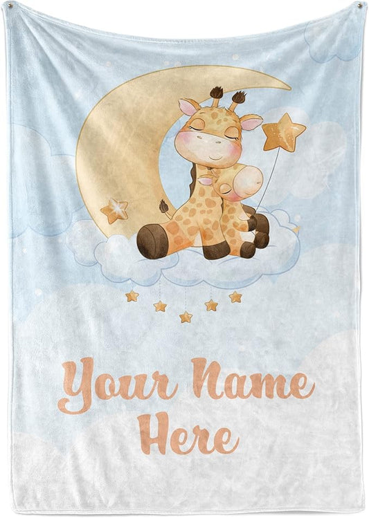 Personalized Baby Blankets with Name | Custom Giraffe Baby Blanket for Boys and Baby Girls | Unisex Warm Soft Fleece Swaddle Blanket Minky | (Giraffe, Fleece 60"x80")