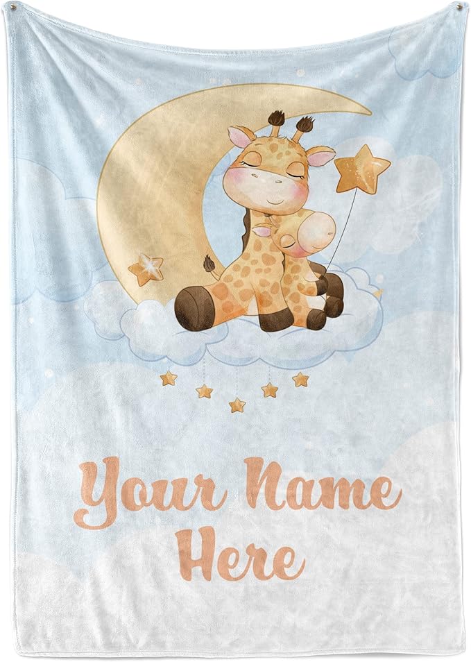 Personalized Baby Blankets with Name | Custom Giraffe Newborn Blanket for Baby Girl and Baby Boy | Unisex Warm Soft Fleece Swaddle Blanket Minky | (Giraffe, Fleece 50"x60")