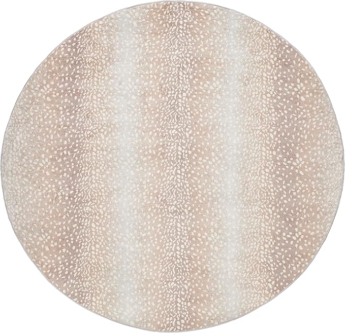 Livabliss Area Rugs - 8ft Round Pablo Modern Antelope Print Camel Brown Area Rug for Living Room Bedroom - Animal Theme Non-Shedding Stain Resistant Large Carpet for Kitchen, Office (7'10" Round)