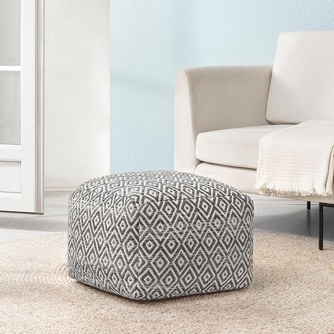 Anji Mountain 100% Handmade & Handcrafted Comfortable Home Décor Pouf Ottoman Footrest for Living Room, Bedroom, Nursery, Kidsroom, Patio Furniture - (22" x 22" x 16" - Charcoal)