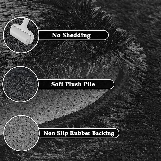 2x6 Area Rug for Bedroom, Modern Black Super Shag Shaggy Soft Runner Carpet Washable Fluffy Rugs for Living Room Bedside Sofa Home Dorm Decor Aesthetic