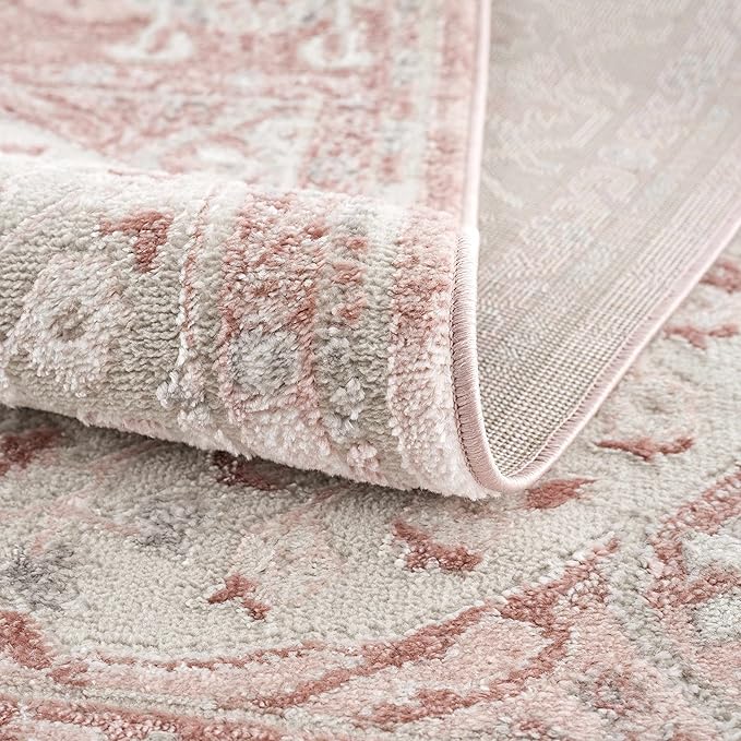 BoutiqueRugs Blush & Light Pink Collection Zora Bohemian Oriental Medallion Area Rug - Traditional Floral Carpet for Living Room, Bedroom - Blush, Pale Pink, Cream - 5'2" x 7'