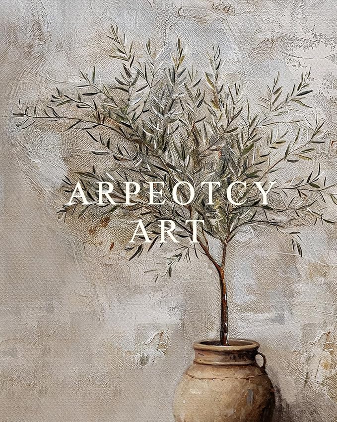 ARPEOTCY Vintage Framed Canvas Wall Art, 16x24 Inch, Large Classic Olive Tree in Vessel Prints for Home Decor, Botanical Still Life Paintings Hanging Wall Art for Bedroom, Living Room, Office