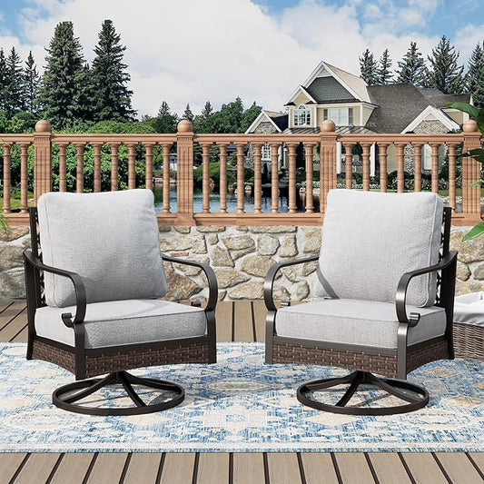 Patio Swivel Chairs Set of 2, Outdoor Sofa Chairs with Deep Seating and 5.75" Cushions, Steel Frame Porch Furniture for Lawn Backyard Deck, Light Grey