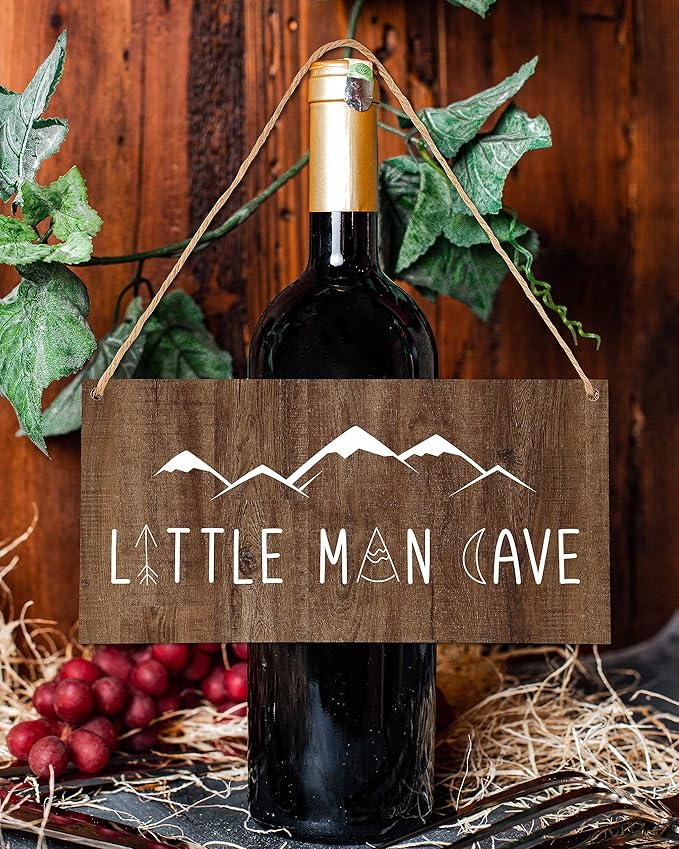 Little Man Cave Wall Sign, Woodland Boy Nursery, Toddler Boys Room, Baby Boys Room Wall Decor Farmhouse Rustic Wall Art Wooden Sign, 10" X 5" Wood Plaque Wall Hanging Sign(Hb11)