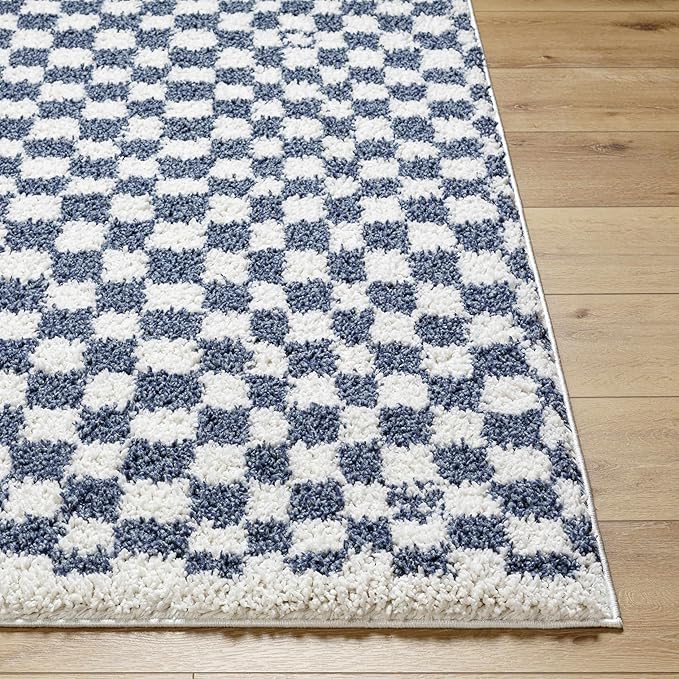 Hauteloom Kieu Living Room, Bedroom Area Rug - Contemporary - Plush Pile - White, Blue - 18" x 18" Sample