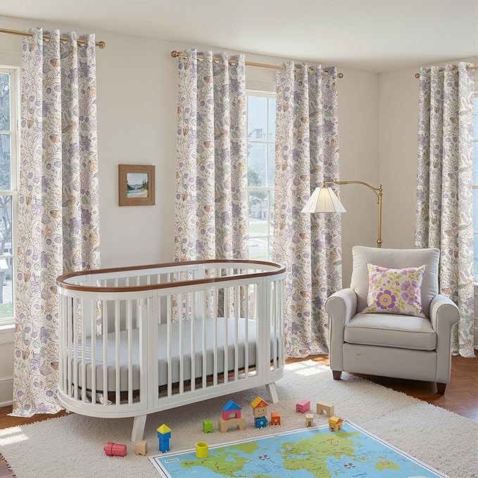 jinchan Nursery Curtains 95% Blackout Purple Floral Curtains for Girls Room, 96 Inch Length Farmhouse Drapes for Bedroom Living Room Darkening Window Treatment Grommet Top Set of 2 Panels