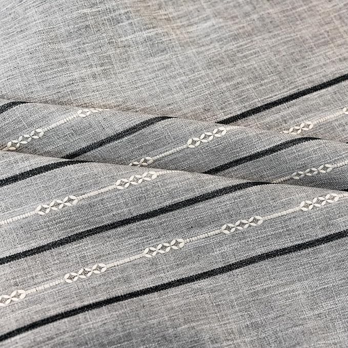 Deeprove Boho Style Curtains 84 inches Long, Vintage Bohemian Embroidery Striped Farmhouse Cotton Linen Fringe Window Treatments Bedroom Nursery Decor, W52 x L84, 1 Panel Dusty Grey and Stone Blue