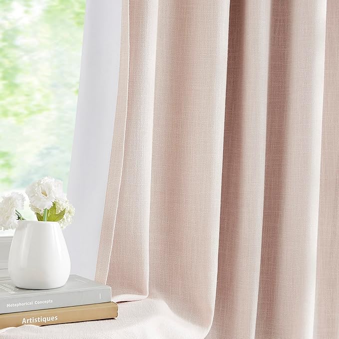 Central Park Pinch Pleat Full Blackout Curtain Panel Linen Texture Thermal Insulated Drapery with Full Blackout Liner for Farmhouse Bedroom Window Treatment Sets with Hooks, Pink, 60"x108"x1
