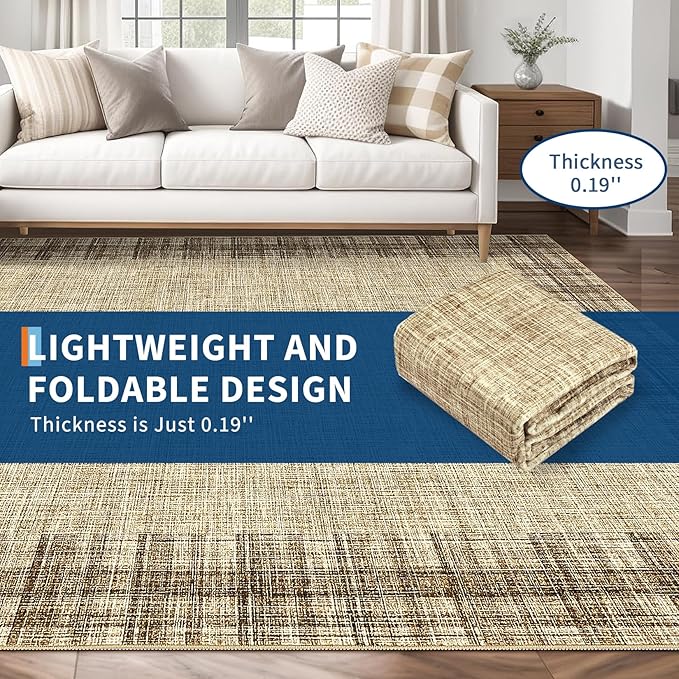 COZYLOOM Large Area Rug 9x12 Pet Friendly Carpet Machine Washable Carpet Abstract Rug for Living Room, Bedroom, Home Office, Family Room, Nursery（Natural）