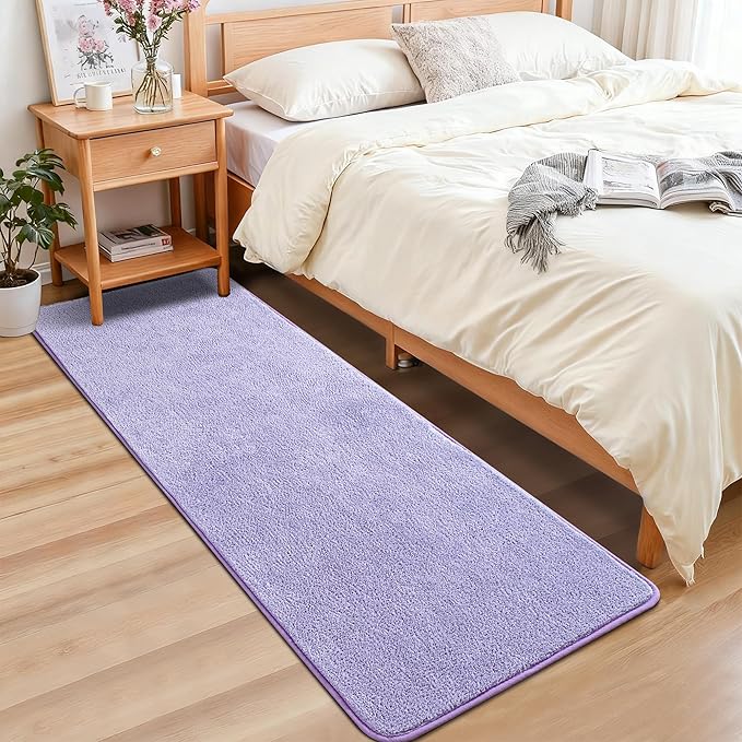Chicrug 2x6 Minimalist Washable Runner Rugs for Bedroom Hallway, Modern Soft Memory Foam Rug for Kids Nursery, Low Plie Indoor Runner Entryway Carpet for Dorm Kitchen Bedside Room Decor, Purple