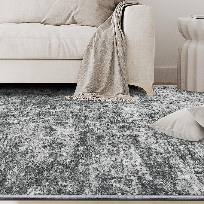 8x10 Area Rugs for Living Room Rug Washable: Abstract Large Rug for Dining Room Bedroom Carpet Non Slip 8 by 10 Indoor Modern Nursery Home Office Black Grey