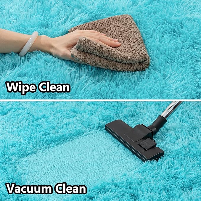 Fluffy 6x9 Rug - Nursery Rugs for Bedroom - Height Pile 1.4" Plush Rug - Fuzzy Throw Rugs Carpet for Bedroom - Teal