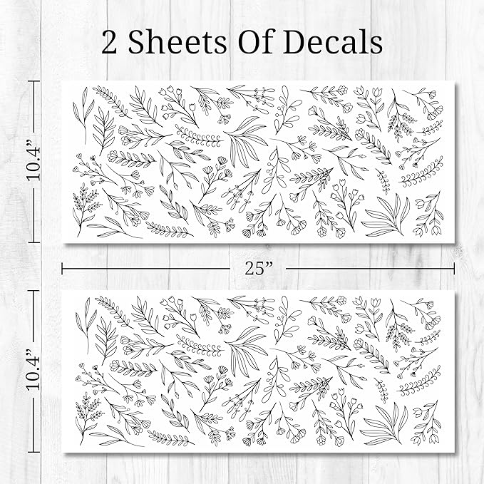 Small Black Flowers Peel and Stick Wall Decals - Set of 88 Flower Wall Stickers - 1"-4" Flower Wall Decor Floral Wall Decals
