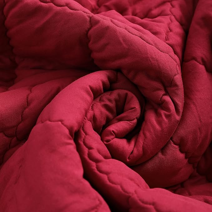 FLXXIE Machine Washable Microfiber Down Alternative Toddler Comforter, Super Soft and Lightweight Kids Crib Quilted Blanket for Stroller, Travel, 39x47 Inches, Red