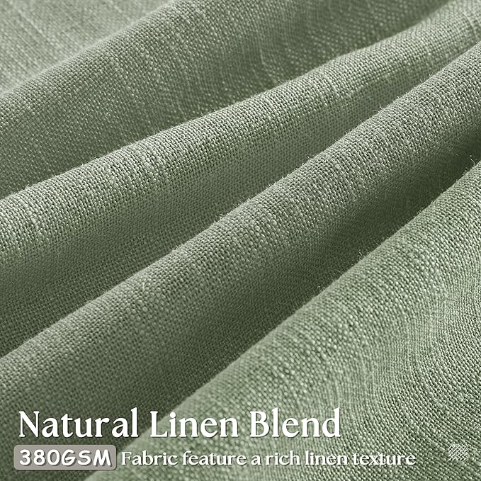 Green Linen Curtains 108 Inches Long 2 Panels Set for Living Room Farmhouse Boho Linen Textured Pinch Pleated Memory Shape Light Filtering Ceiling Semi Sheer Window Curtain Hook Rings Sage Green