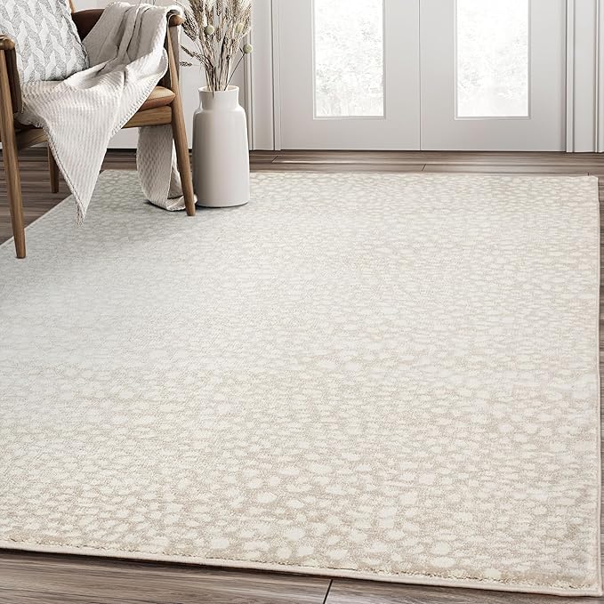 Abani Cream Cheetah Print Area Rug Rugs, Arto Collection - Contemporary Durable Accent Rug (6' Round)