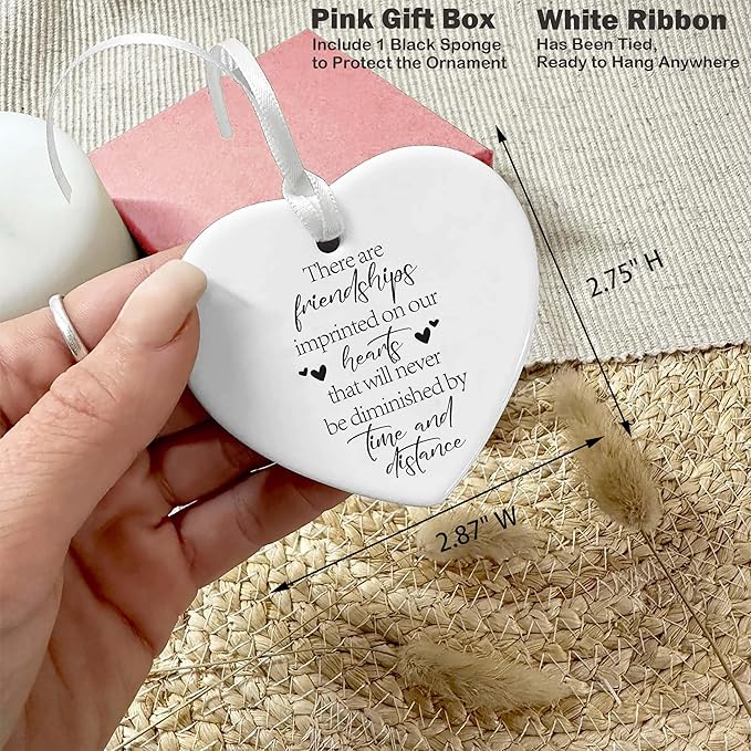 Heart Shaped Christmas Ornament-Friendship Gift for Best Friend BFF Soul Sister-Thank You Birthday Present Keepsake There are Friendships Imprinted on Our Hearts Ceramic Decor