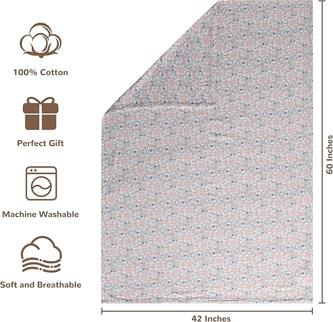 NTBAY 4 Layer Muslin Cotton Toddler Blanket, 42x60 Soft and Breathable Receiving for Newborns and Infants, Perfect for Crib, Stroller, Travel, Lightweight Nursery Blanket, Vintage Floral