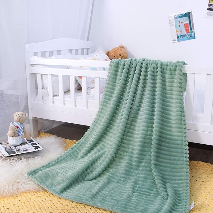 NTBAY Flannel Fuzzy Toddler Blanket, Fluffy Warm and Lightweight Reversible Stripes Design Baby Plush Blanket, 30x40 Inches, Mint