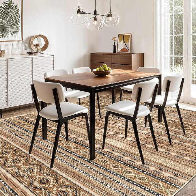 Area Rugs for Living Room Washable Living Room Rug Soft Neutral Indoor Floor Carpet Non-Slip Stain Resistant Modern Boho Rugs for Bedroom Dining Room Kids Room Nursery Office Home Brown/Beige